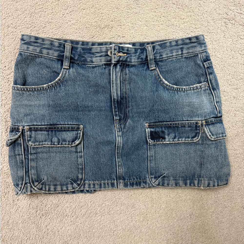 Zara Skirt Blue Denim Jean Cargo Pockets Mini Short …Blogger Fave!
